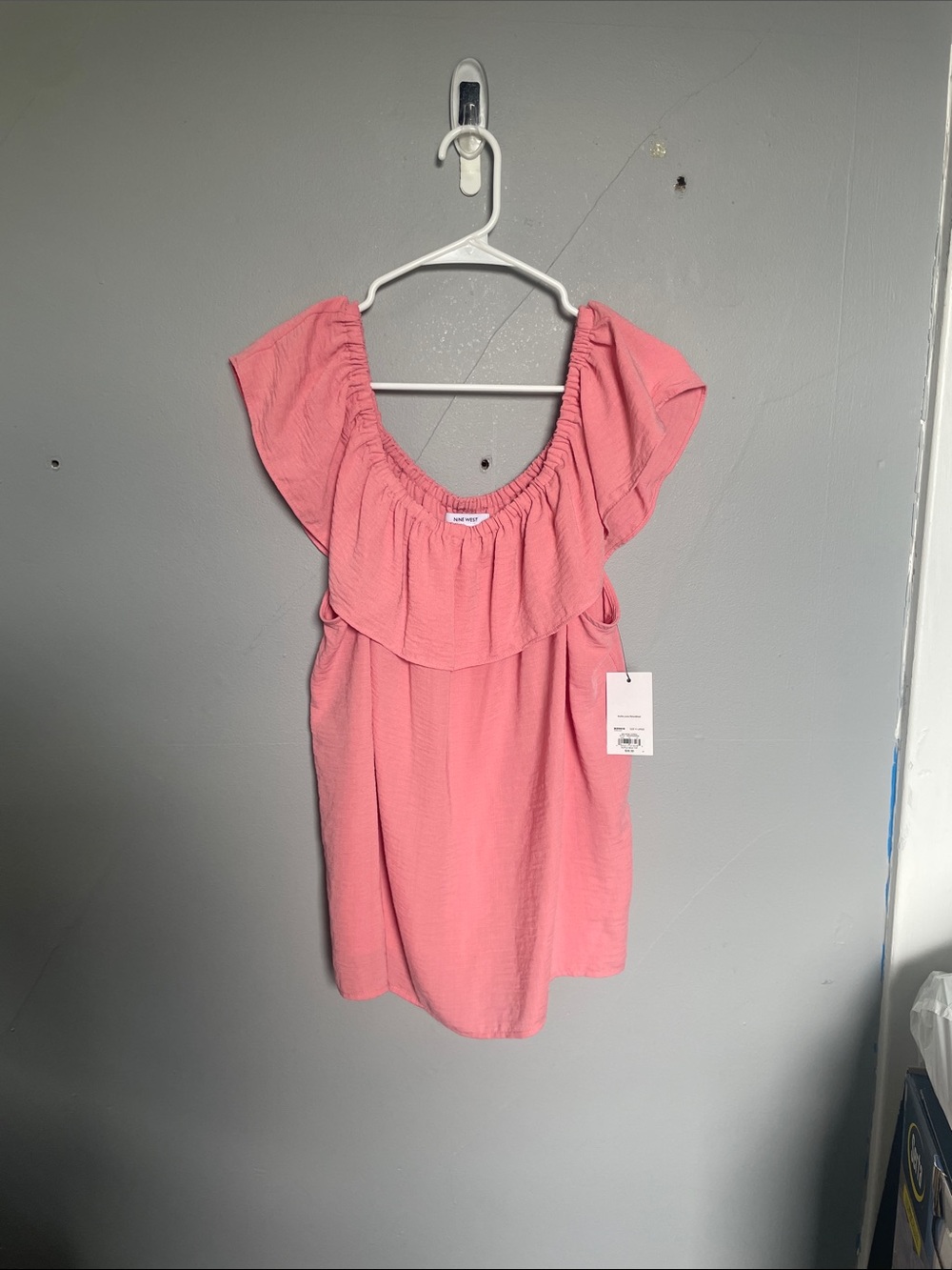 NWT Nine West XL rose pink off the shoulder ruffle neck top peasant boho girly